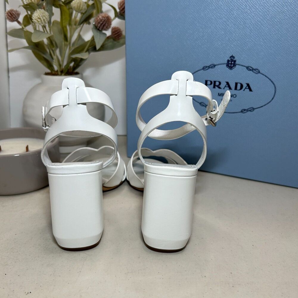 Prada Milano Calzature Donna Spazzolato Sandal Bianco Women IT 36.5/US 6.5 - Picture 4 of 12